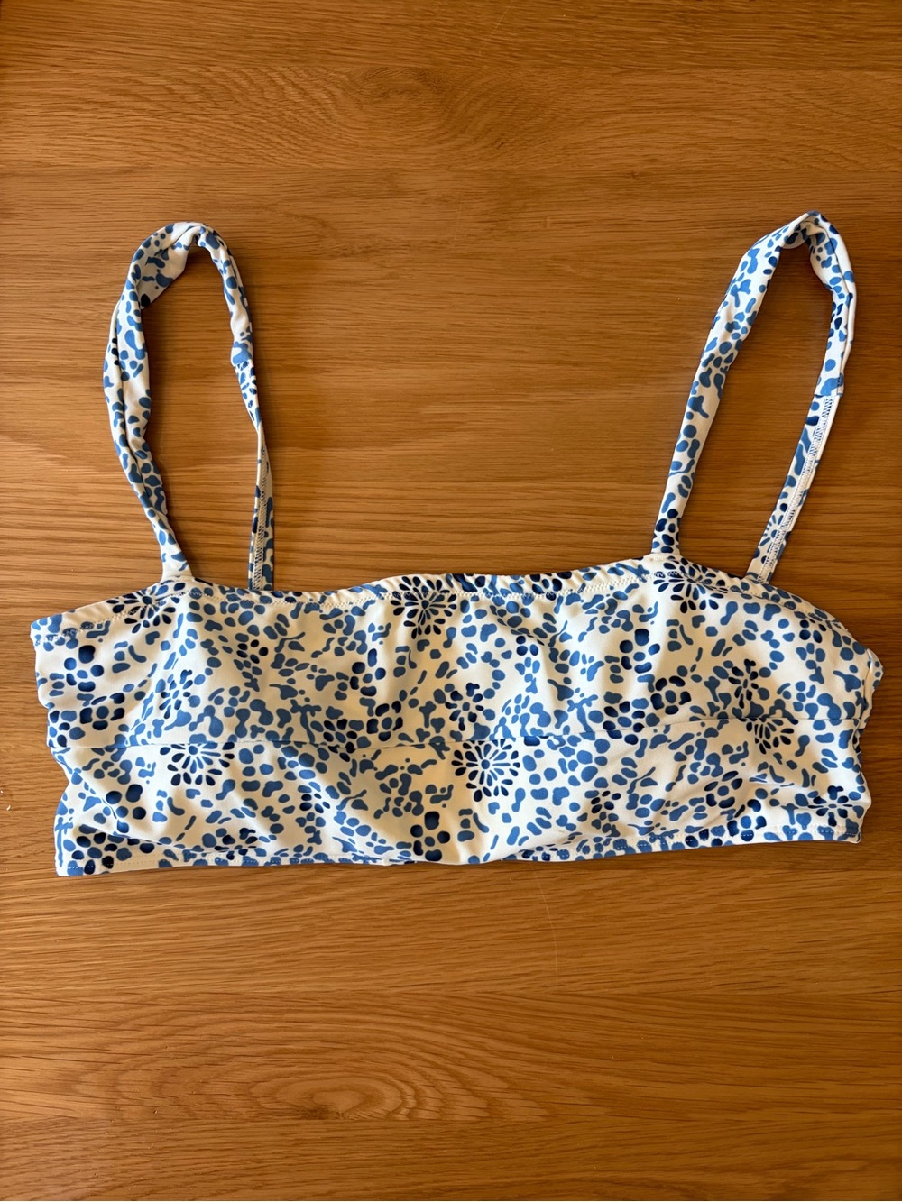 summersalt White Bandeau Bikini Top with Blue Floral Print and Straps